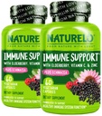NATURELO Immune Support Vitamine C, Elderberry, Zinc, Echinacea Natural Immunity Boost w/Antioxydant, Herbal & Mineral Defense - 60 Capsules Vegan (Pack of 2)