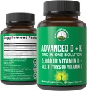 Peak Performance Advanced Vitamin D 5000 IU with All 3 Types of Vitamin K Vitamin D3 and Vitamin K2, K1, MK-7 (MK7), MK4 Supplement. 60 Small and Easy to Swallow Vegetable Pills (5000 IU)