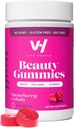 VitaHustle Beauté Gummies, 2500 mcg Biotine, 100 mg Collagène, vitamine C, complexe B, cheveux forts, ongles de peau, sucre faible, non OGM, fraise Colada, 50 Compte