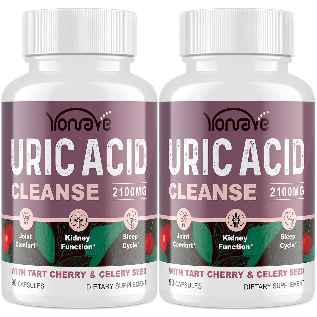 Nettoyer et détoxer l'acide Urique avec Tart Cherry, supplément d'acide Urique Celery Seed – Niveaux d'acide Urique, articulations, reins et sommeil – 90 Capsules de Veggie(2 bouteille)