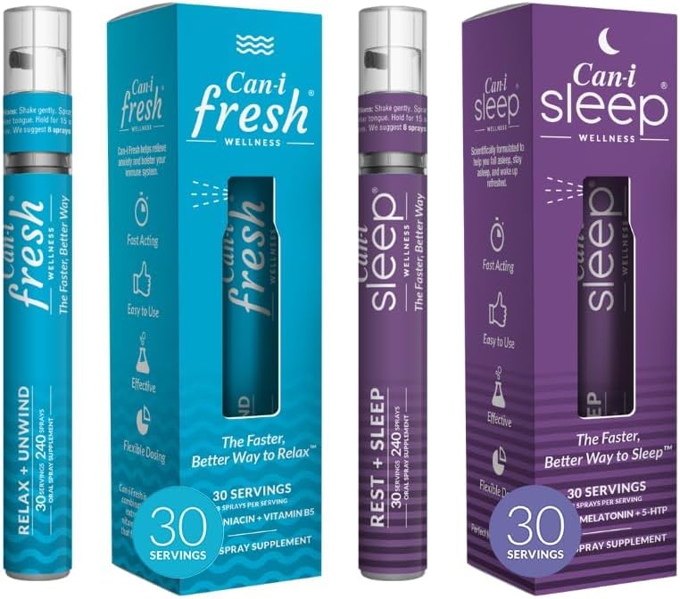 Can-I Wellness Aide naturelle au sommeil et vaporisateur de vitamine calmante - Supplément végétalien avec la mélatonine, GABA, 5-HTP et L-Theanine - Spray oral à action rapide pour la gestion du stress et le soutien de l'humeur