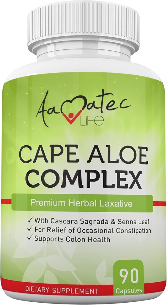 Aamatec Life Cape Aloe Herbal Laxative Complex for Constipation Relief, Healthy Bowel Movements, Digestive & Colon Health with Cascara Sagrada and Senna Leaf Supplement for Men and Women 90 Capsules