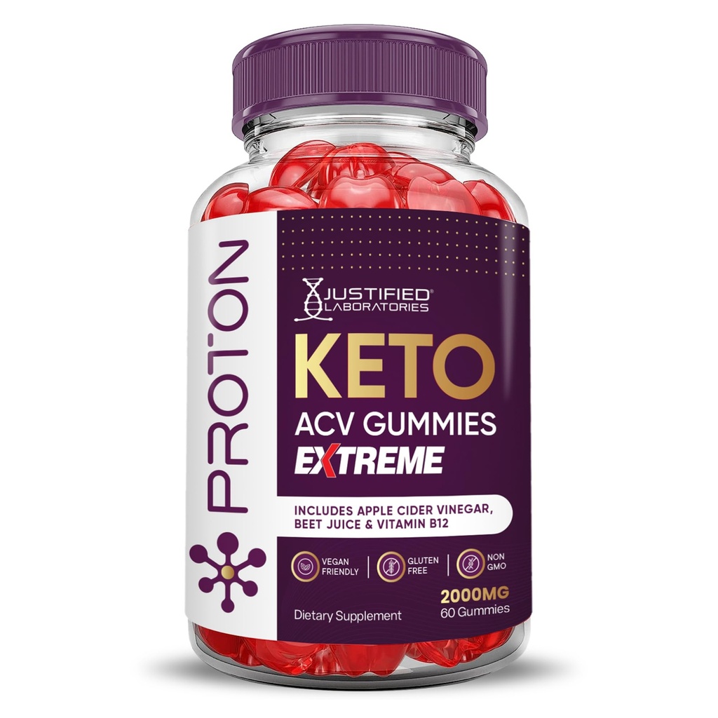 Laboratoires justifiés Proton Protein Keto ACV Gummies Extreme 2000MG Proton Keto Gummies Vinaigre de cidre de pomme formulé avec du jus de betterave de grenade poudre B12 végétalien non OGM 60 Gummys