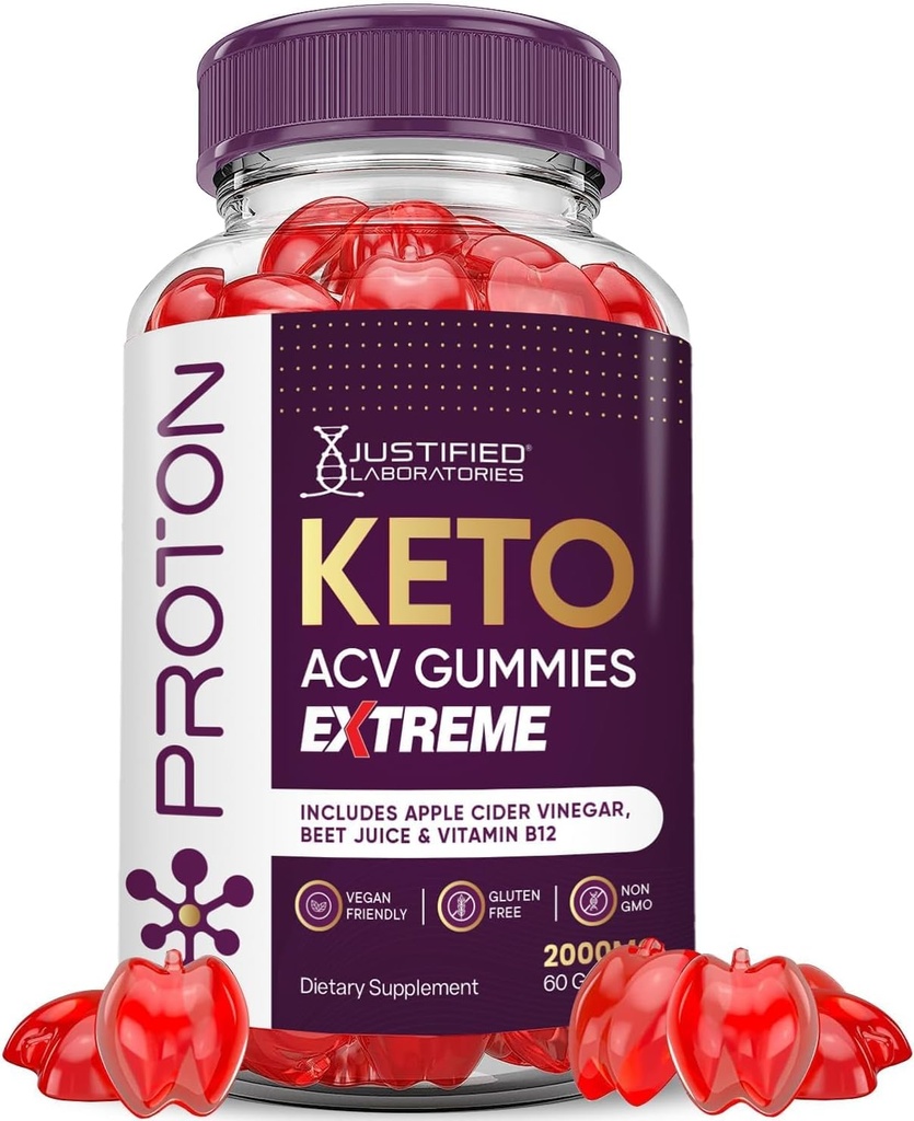 Laboratoires justifiés Proton Protein Keto ACV Gummies Extreme 2000MG Proton Keto Gummies Vinaigre de cidre de pomme formulé avec du jus de betterave de grenade poudre B12 végétalien non OGM 60 Gummys