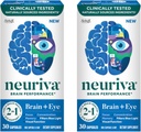 NEURIVA Cerveau + supplément oculaire pour mémoire, focus et concentration avec la lutéine et la zéaxanthine testées cliniquement, vitamines A C & E + zinc pour la santé des yeux et filtre Blue Light 30 capsules de comptage (2 pack)