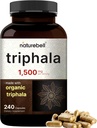 NatureBell Triphala Capsules Supplément, 1 500mg par portion, fabriqué avec de l'amla biologique, Bibhitaki, poudre de fruits Haritaki – soutient la santé digestive – double résistance, non-OGM