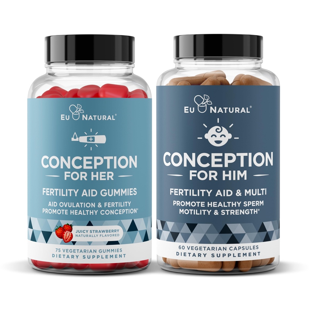 Eu Natural Conception for Him Capsules and Conception for Her Gummies Bundle - Fertility Supplements for Men and Women - 60 Ct Capsules & 75 Ct Gummies