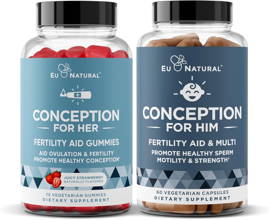 Eu Natural Conception pour lui Capsules et Conception pour son ensemble de gommes – Suppléments de fertilité pour les hommes et les femmes – 60 Ct Capsules et 75 Ct Gummies