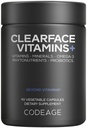 Codeage Clearface Acide pantothénique, supplément de niacine, vitamines A, C, D3, E, probiotiques, zinc, riboflavine, thiamine, L-Lysine HCL & Omega-3, niacinamide, mélange botanique de la peau - Non-OGM - 90 capsules