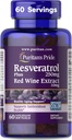 Puritan's Pride Premium Resveratrol Youth GuardTM 250mg, complément alimentaire pour système immunitaire, antioxydant, métabolisme du sucre, flux sanguin et soutien de la fonction vasculaire, 60 softgels à libération rapide