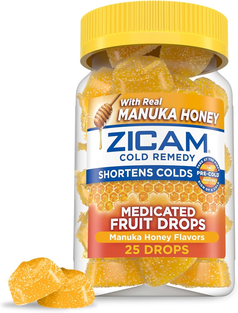 Zicam Cold Remedy Zinc gouttes de fruits médicamentées, Manuka Miel Saveur, homéopathique, médecine de raccourcissement du froid, raccourcit la durée du froid, 25 Compte