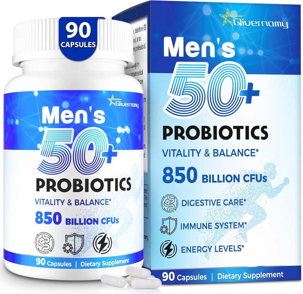 Probiotiques pour hommes, Probiotique avancé 50+ hommes Probiotique, Gut complet et soutien énergétique avec 850 milliards CFU, 1800mg Prébiotiques Fibre – sur mesure Wellness hommes probiotiques pour la santé intestinale plus de 50, 90 Capsule