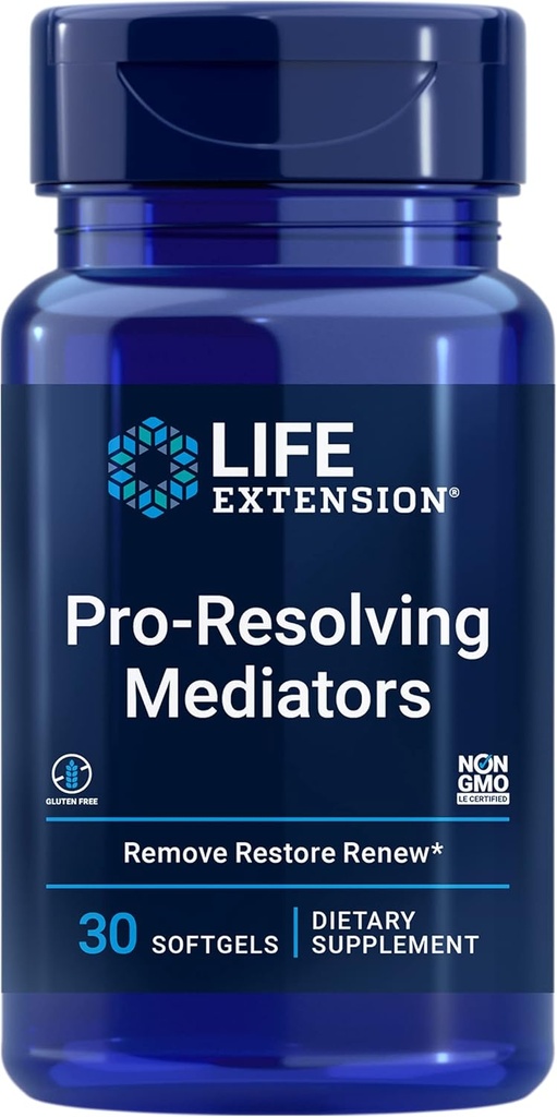 Life Extension Pro-Resolution Mediators, 18-HEPE, 17-HDHA, 14-HDHA, soutient la réponse naturelle post-inflammatoire du corps, sans gluten, non-OGM, 30 softgels