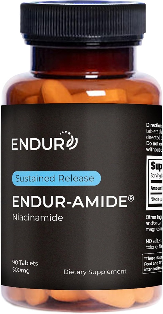 Supplément ENDUR-Amide, aide à soutenir le vieillissement en santé et le mieux-être cellulaire, aide à maintenir la santé de la peau et du corps entier, sans gluten, 500mg (90 comprimés)