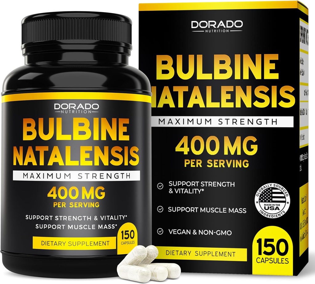 DORADO NUTRITION Bulbine Natalensis Extrait 400mg par portion (150 Capsules) - Extrait ultra concentré - Soutien de la vitalité, de la force, de la masse musculaire - Sans gluten, sans OGM, États-Unis Fabriqué - 3ème partie testée