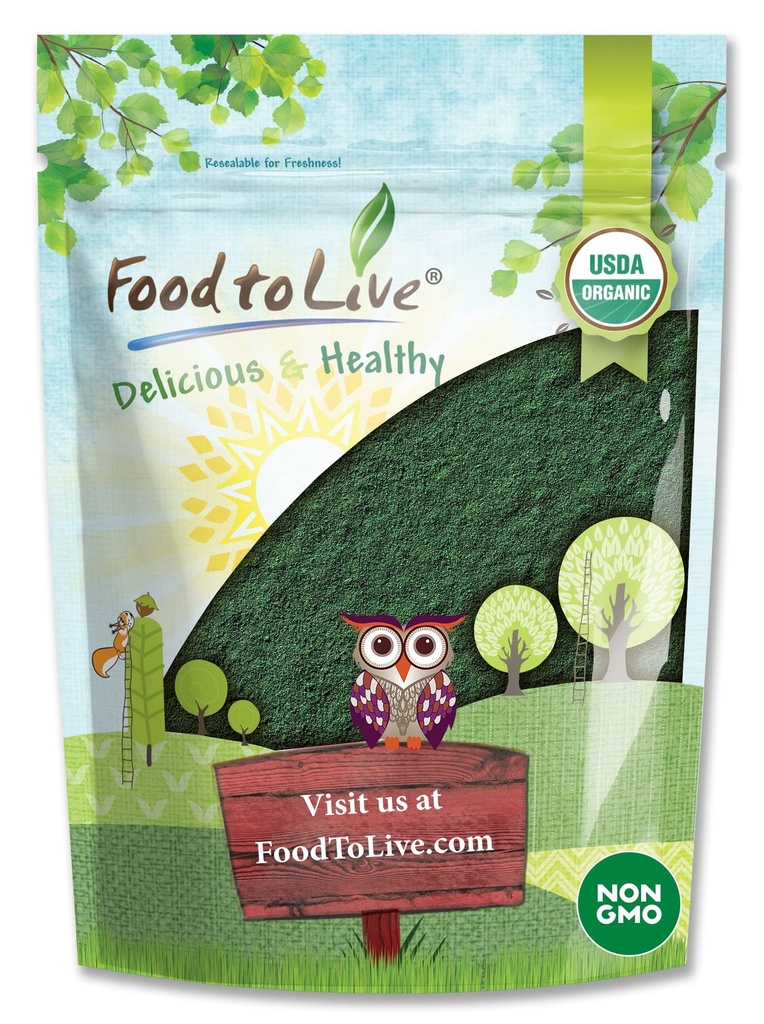 Nourriture à la poudre de Spiruline biologique vivante, 8 onces — Non-OGM, Kosher, Algae Bleu-Vert cru, Superaliment végétalien, en vrac, Non-ionisé, Protéine verte végétalienne pure, riche en vitamines et minéraux, parfait pour les boissons