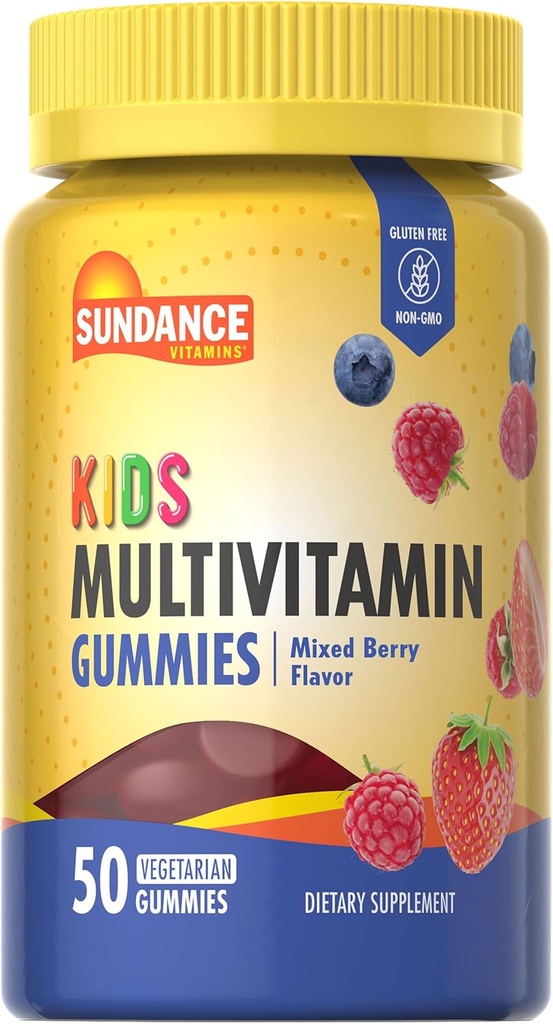 Sundance Kids Multivitamin Gummies | with Vitamins D3, C, B12, and Zinc | 50 Count | Mixed Berry Flavor | Vegetarian, Non-GMO & Gluten Free Supplement