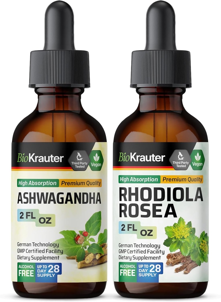 BIO KRAUTER Ashwagandha Teinture 2 Fl. Oz. & Rhodiola Rosea Teinture 2 Fl. Oz.