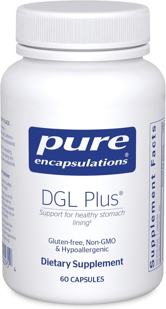 Encapsulations pures DGL Plus - Suppléments santé pour les hommes et les femmes - avec la racine de marshmallow, l'extrait d'aloe vera et l'écorce d'orme slipperie - non-OGM et végétalien - 60 capsules