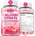 Citrate de calcium Gummies 1200 mg pour les adultes: Absorption Ultime Supplément de calcium pour les femmes et les hommes - Facile à digérer, végétalien, non-OGM, sans gluten - Fraise naturelle