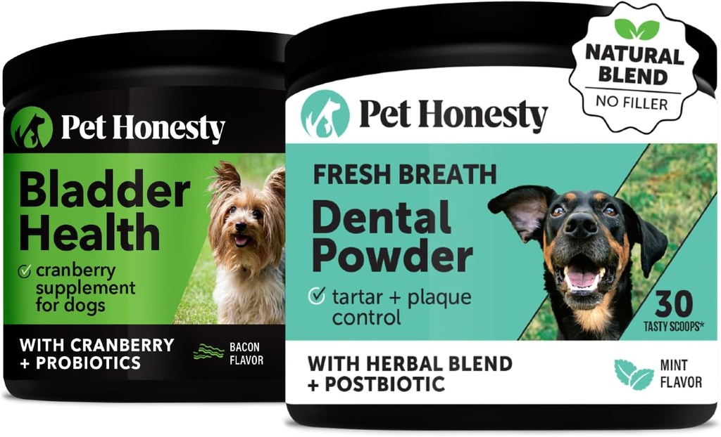 Cranberry Bladder Health + Dental Powder for Teeth Cleaning & Plaque Removal, Urinary Tract & Bladder Support for Dogs