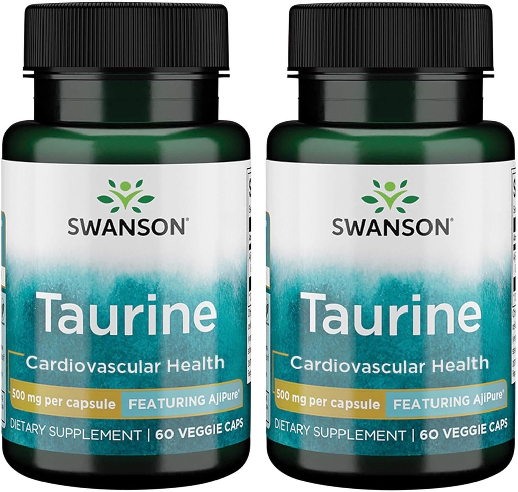Swanson Amino Acid Ajipure Taurine Pharmaceutique Grade 500 Milligrammes 60 Capsules de Veg (2 Pack)