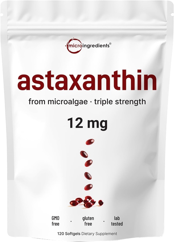 Astaxanthin 12mg, 120 Softgels, 4 mois d'approvisionnement