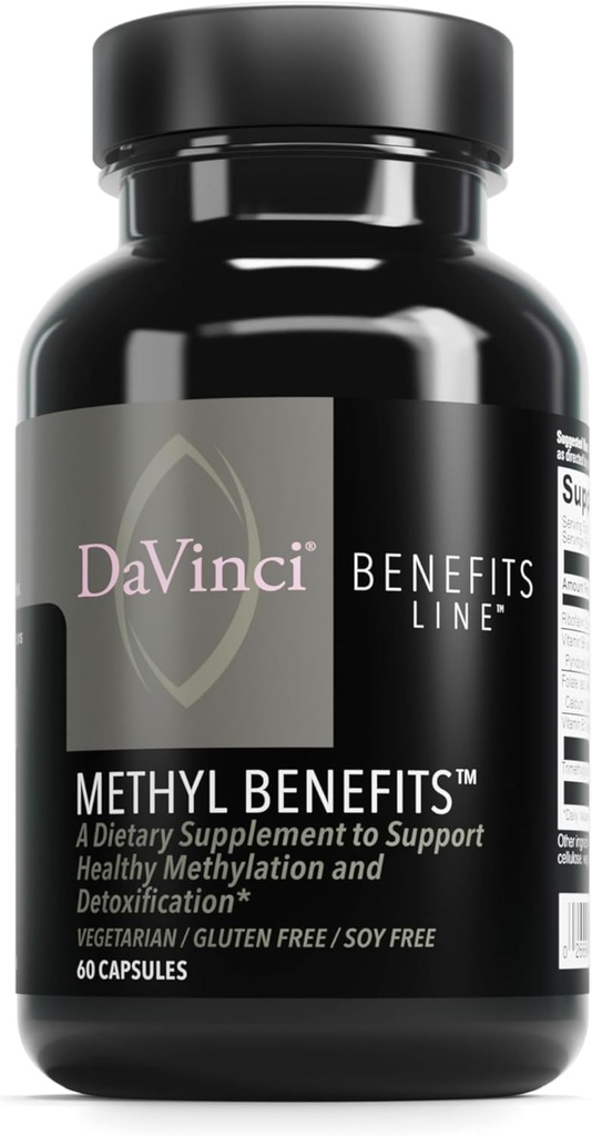 DAVINCI Labs Methyl Benefits - Supplément alimentaire pour favoriser une méthylation, une désintoxication et une production énergétique saines* - avec vitamine B6, B12, folate et plus - sans gluten - 60 capsules végétariennes
