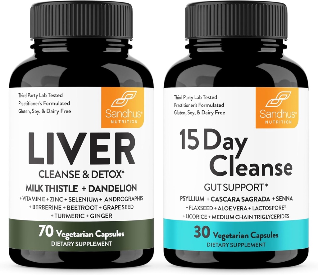 Sandhu's Liver Renew Cleanse Detox Support & 15 Day Gut Cleanse Support Supplément diététique pour les femmes et les hommes