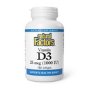 Facteurs naturels, vitamine D3 1000 UI (25 mcg), soutient les os forts, les muscles et la fonction immunitaire, 180 comprimés