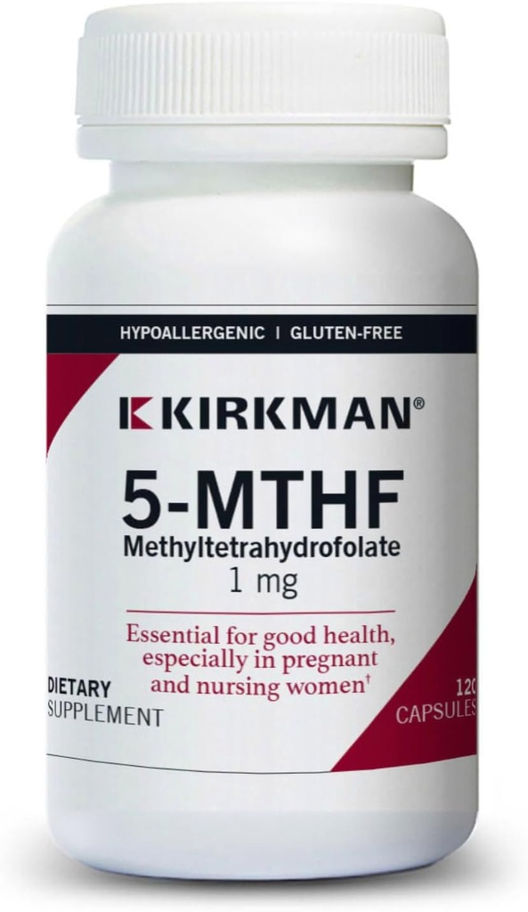 Kirkman 5-MTHF - Hypoallergénique - 120 capsules végétariennes - acide folique essentiel pour une bonne santé