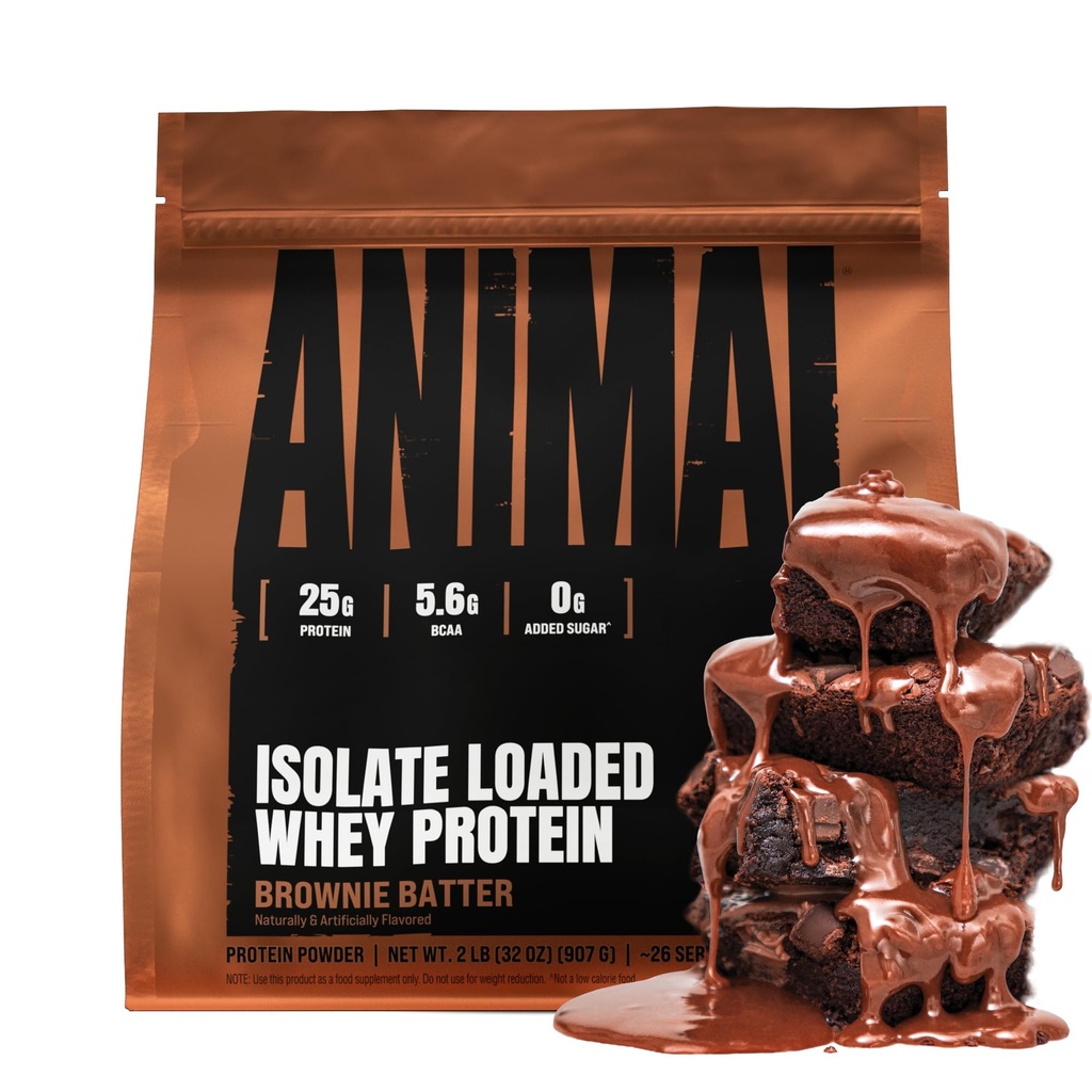 Poudre de protéines isolate de la lactosérum animal - Loaded for Pre & Post Workout Muscle Builder and Recovery with Digestive Enzymes for Men & Women - 25g de protéines, grand goût, faible sucre - Brownie Batter 2 lbs