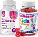 Gommies de mûre aînée pour les enfants et le magnésium 200 mg Gommies sans sucre - Système immunitaire sain Booster et soutien de la santé avec extrait de mûre aînée avec Magnésium Calme Chews pour les enfants et les adultes sans sucre