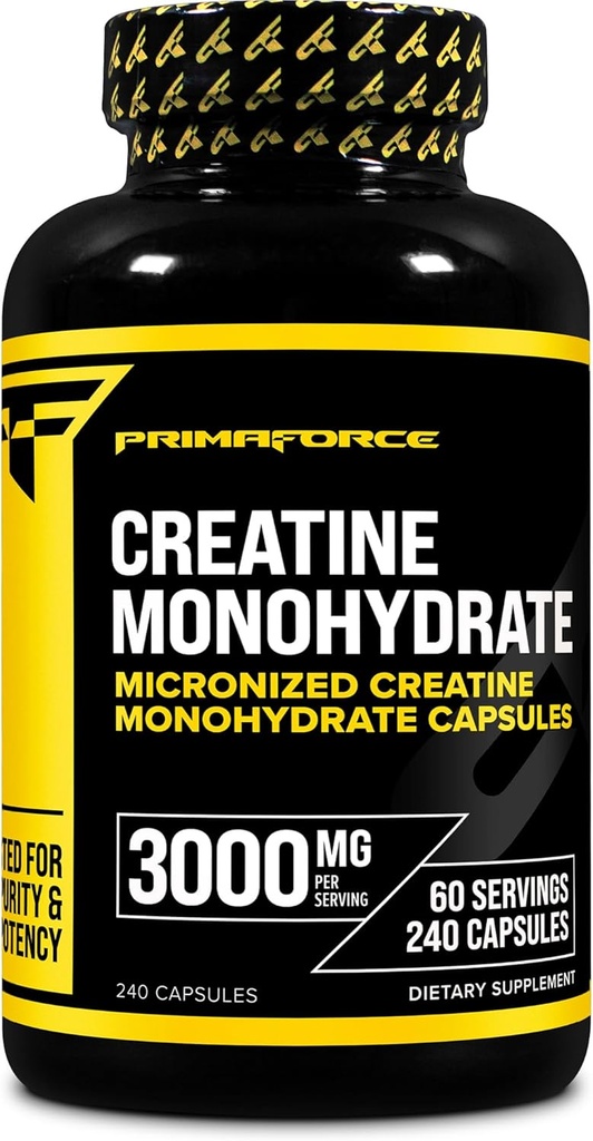 Primaforce Creatine Monohydrate Capsules - 240 Capsules, 3,000mg per Serving, Gluten Free and Non-GMO