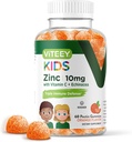 Viteey Zinc pour les Gummées Enfants 10mg, avec Vitamine C & Echinacea - Soutien immunitaire, puissant antioxydant naturel, supplément de vitamine Zinc pour enfants - Vegan, sans gélatine - Saveur d'orange à mâcher
