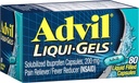 Advil Liqui-Gels anti-douleur et réducteur de fièvre, anti-douleur pour adultes avec Ibuprofène 200mg pour les maux de tête, les maux de dos, les douleurs menstruelles et le soulagement de la douleur articulaire - 80 Capsules remplies de liquide