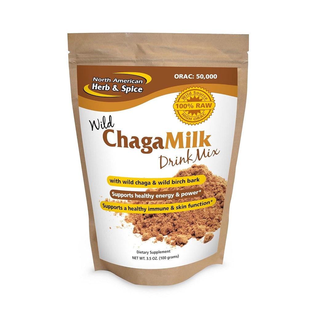 North American Herb & Spice ChagaMilk Drink Mix - 3,5 oz. - Adaptogène, support adrénal, endurance et stamina - Chaga Poudre de champignons sauvages, herbes alimentaires entières - Non-OGM - 36 portions