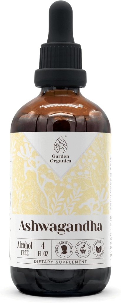 Ashwagandha Extrait de teinture naturelle sans alcool, booster système immunitaire, gouttes liquides faites à partir de 100% Ashwagandha (Withania somnifera) Racine séchée (4 fl oz)