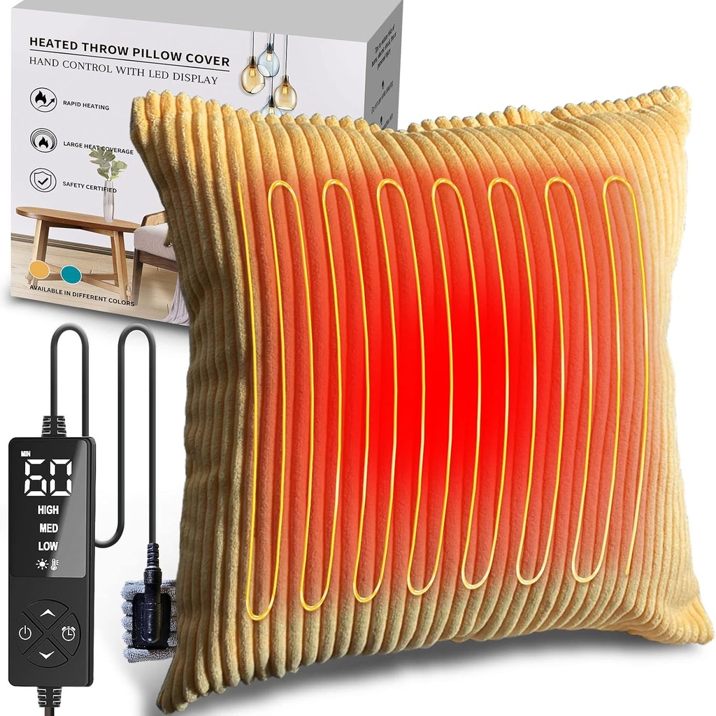 Couvercle d'oreiller chauffé à créatrill 18x18 (pas d'insert d'oreiller), plaque de chauffage menstruelle pour le soulagement de la douleur au dos, plaque de chauffage pour crampes