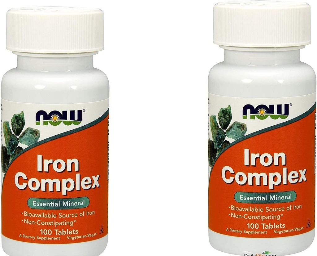 2 bouteilles de NOW Foods IRON COMPLEX 100 Tabs