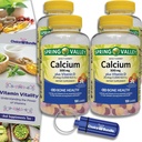 Choice Bundle Spring Valley Calcium 500 mg Plus Vitamine D 25 mcg Bone complément alimentaire pour la santé Gummies, 100 Ct 4 pk (400 Total) + Vitamine Guide and Pill Container (6 items)!