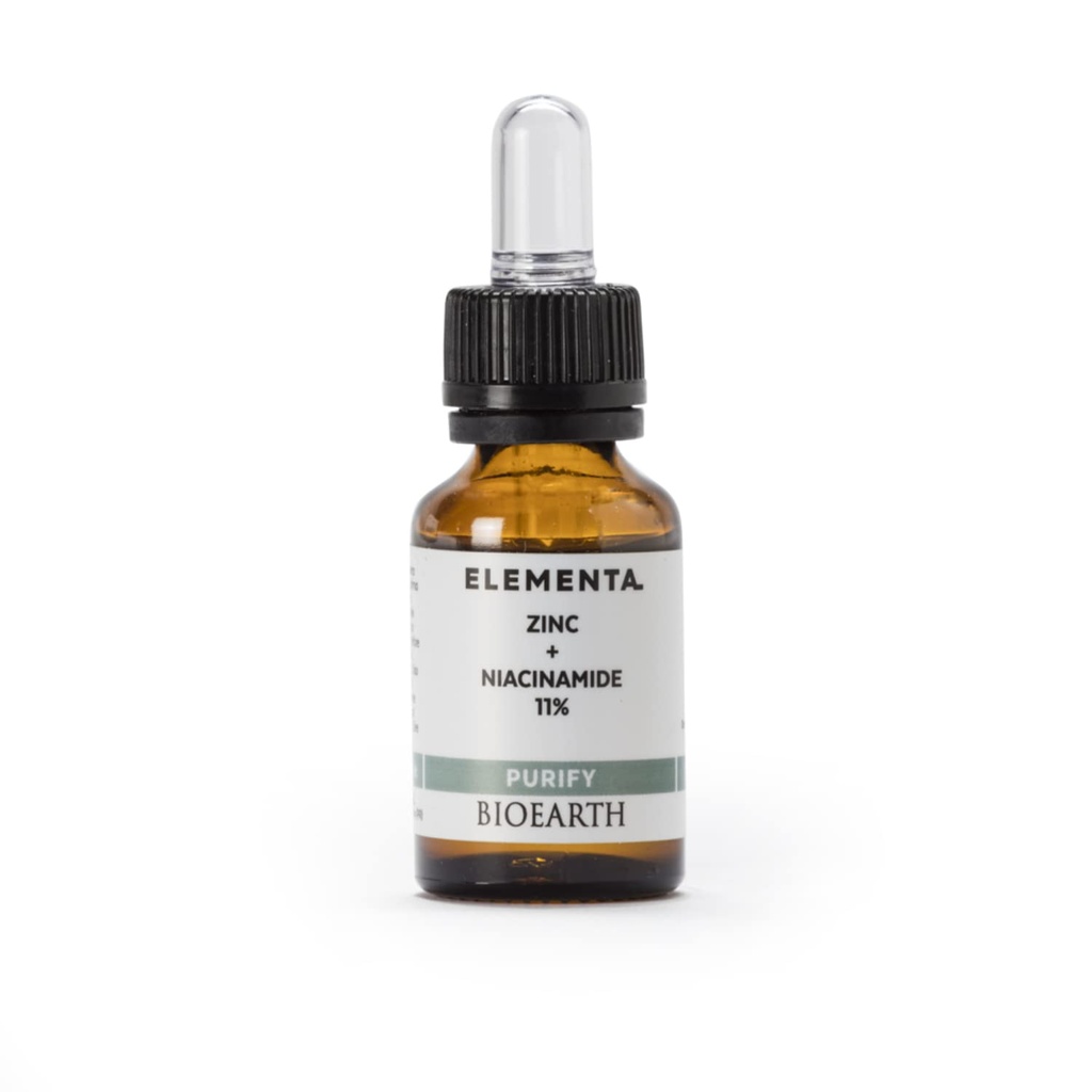 Bioearth Elementa, PURIFY Sérum du visage concentré avec le zinc et 11% Niacinamide, effet purifiant et équilibrage, Fabriqué en Italie, Vegan, Certification AIAB - 15ml