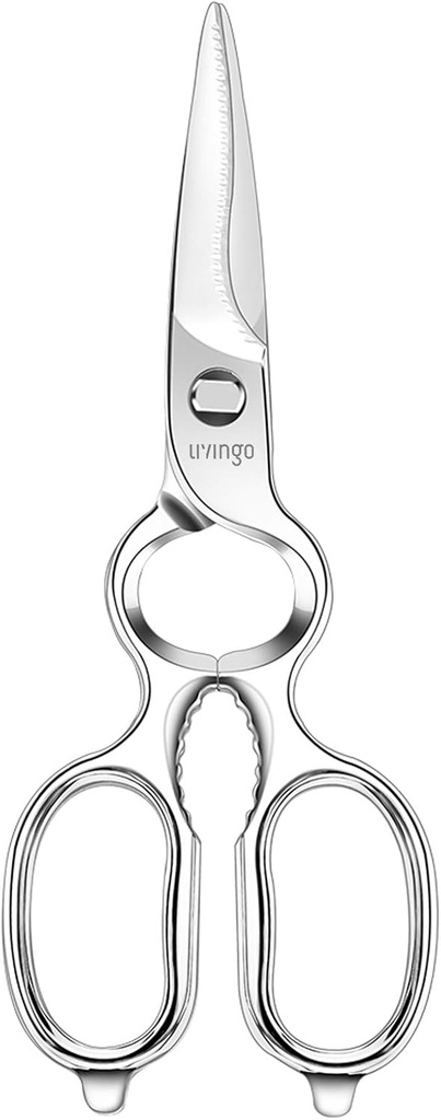 LIVINGO Kitchen Forged Shears Heavy Duty Come Apart Ultra Sharp Ciseaux en acier inoxydable multifonctions ouvre-bouteille, écrou Cracker 8,5 pouces