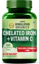 HIMALAYAN ORGANICS Organics Chelated Iron with Vitamin C,B12,Zinc & Folic Acid | Boost Hemoglobin Levels | Improves Concentration Level,Energy & Blood Building-120 Veg Tablets