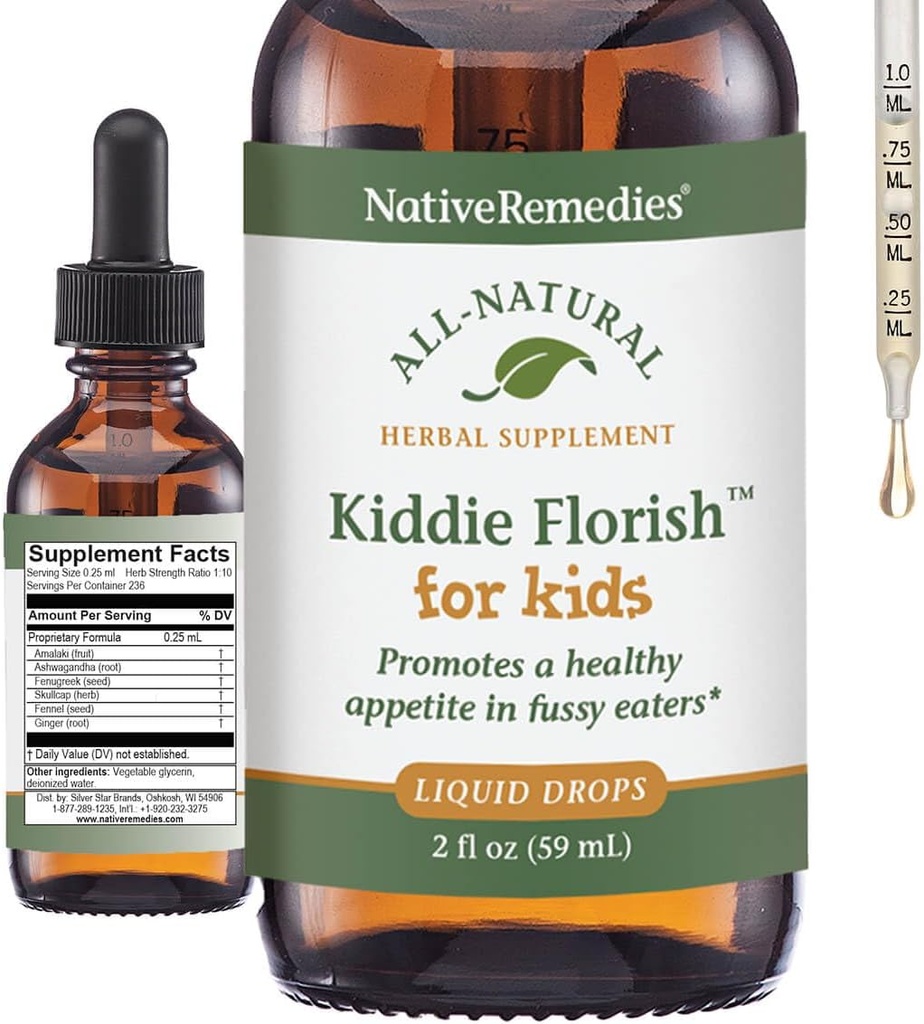 Remèdes indigènes Kiddie Florish - Tous les suppléments naturels à base de plantes favorisent une appétie saine chez les mangeurs de Picky - 59 ml