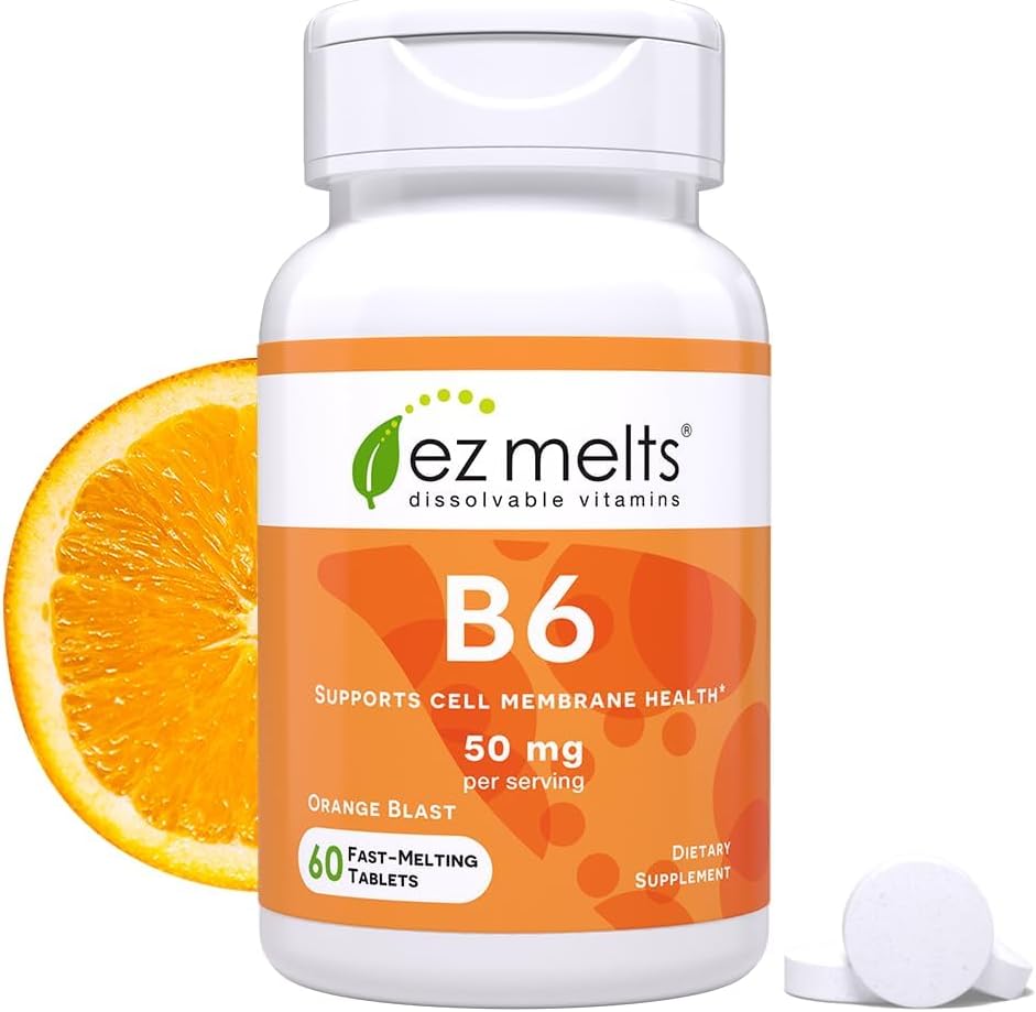 EZ Melts Dissolvable Vitamin B6 50 mg, Sugar-Free, 1-Month Supply - 1 Pack