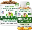 Allergie + Omega 3 Ensemble - Supplément pour la peau et le manteau anti-démangeaisons + Allergie pour la peau - Omega 3 Huile de poisson + acide gras de l'EPA et de la DHA - Démangeaisons et piqûres + santé articulaire - 180 Chews + 180 Softgels - Fabriqué aux États-Unis