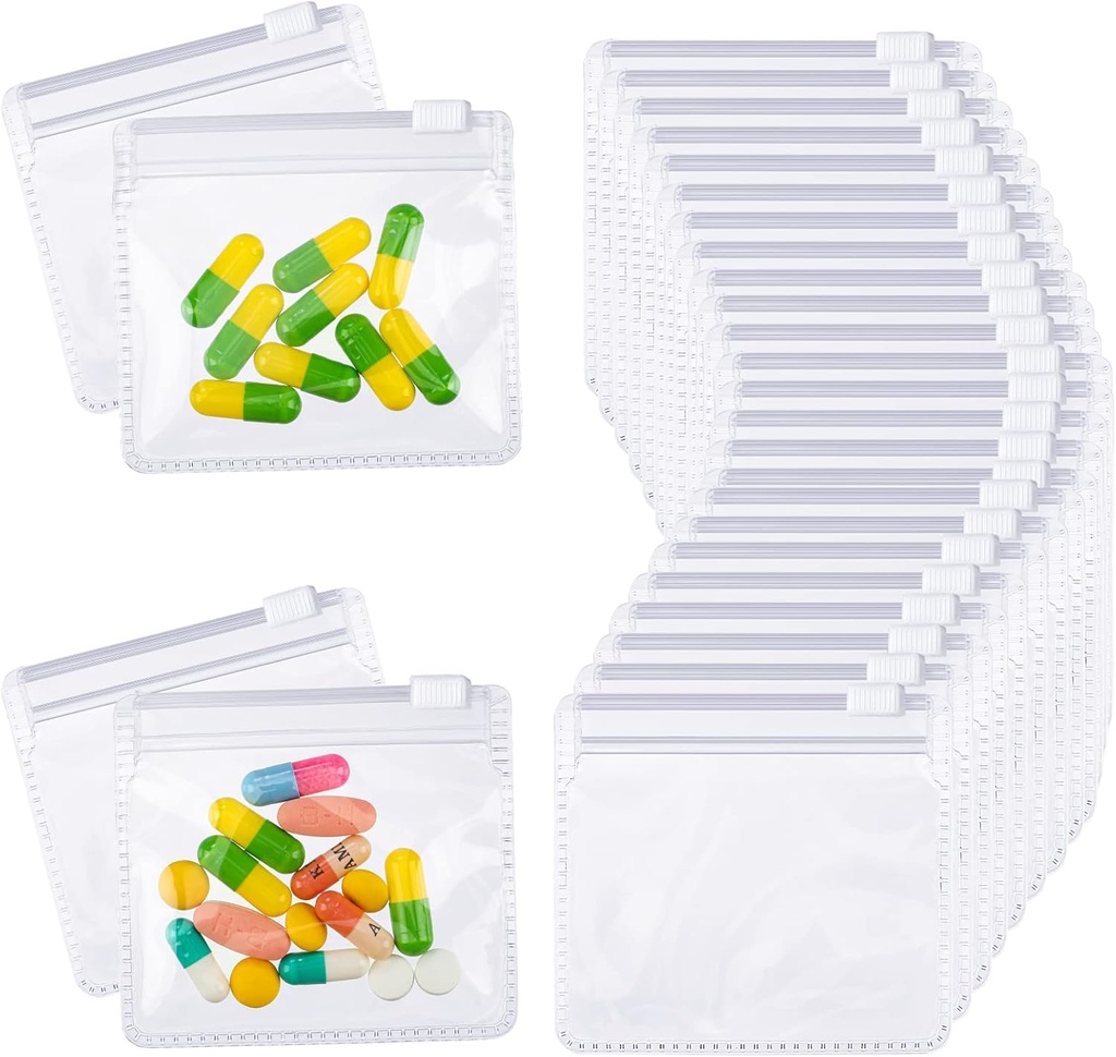 Nuanchu 96 pièces Pochettes à pilules Sacs Set à fermeture à glissière réutilisable Baggies en plastique transparent Auto-étanchéité Voyage Médecine Organisateur Stockage avec serrure à glissière pour la médecine et les petits articles