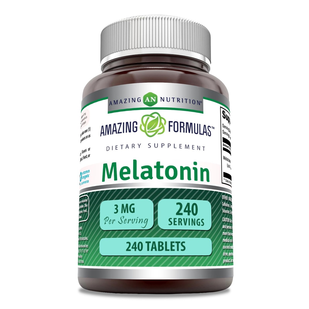 Amazing Formulas Melatonin Supplement | 3 Mg Per Serving | 240 Tablets | Non-GMO | Gluten-Free | Made in USA