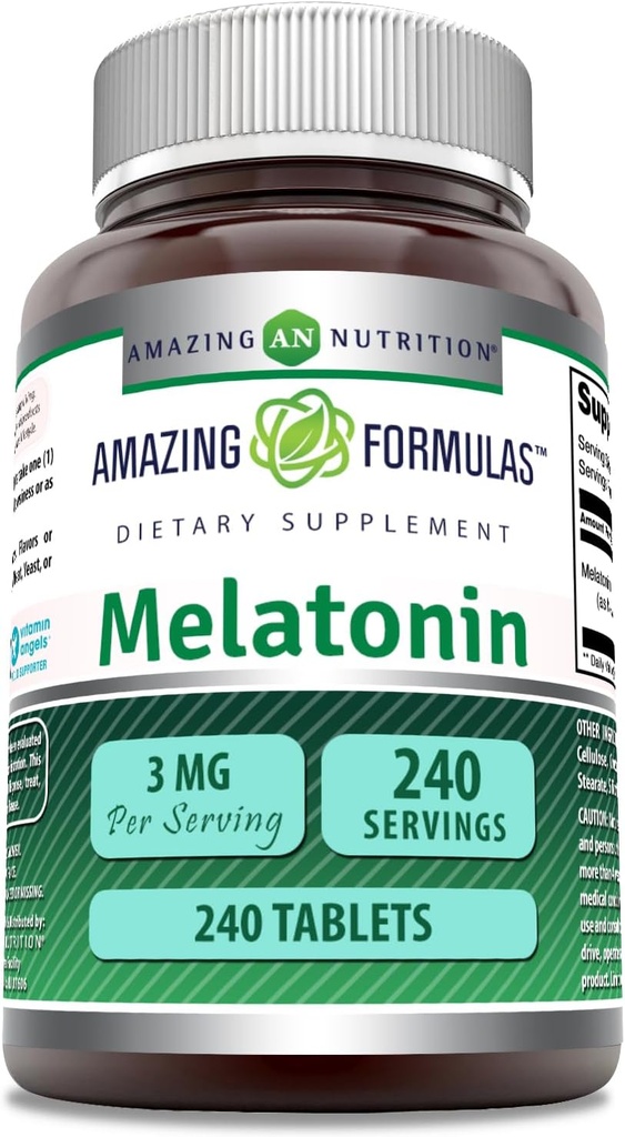 Formules étonnantes Melatonin Supplément de 3 Mg par service de 240 comprimés non-OGM